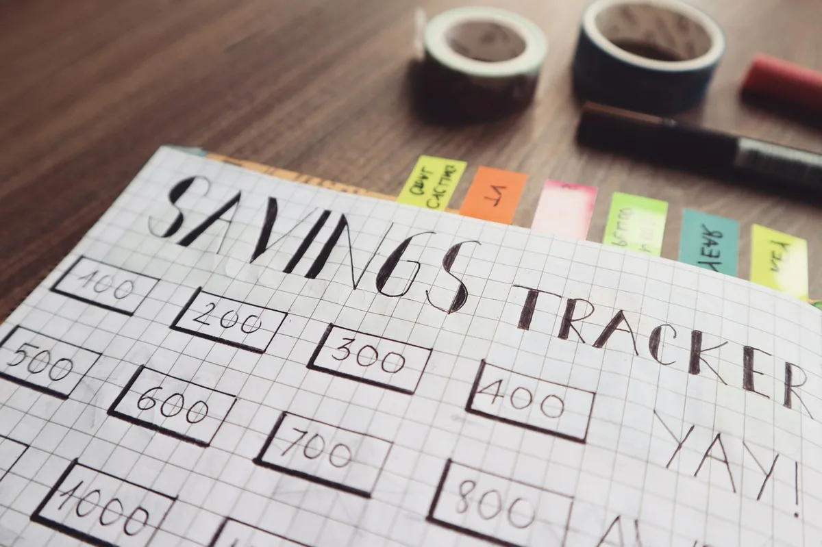 Carnet de planification financière avec objectifs d'épargne et calendrier
