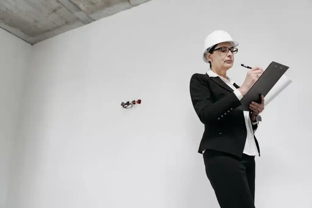 Personne consultant une liste de vérification sur une tablette lors d'une visite d'appartement