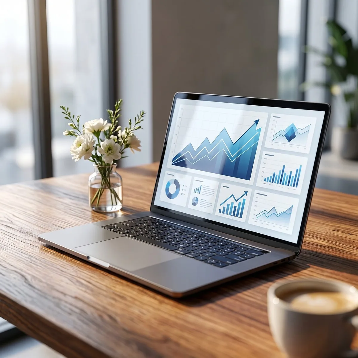 Ordinateur montrant un graphique RRG sur un écran dans un bureau clair