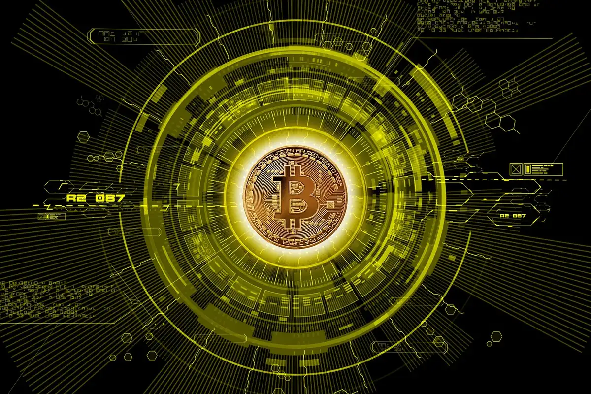 Schéma de pont blockchain et connexions entre chaînes en arrière-plan lumineux